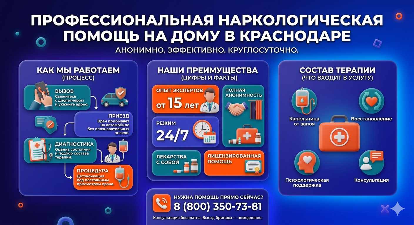 Инфографика о принципах лечения алкоголизма на дому в Няндоме: этапы вызова нарколога, преимущества анонимной детоксикации и состав медицинской помощи.